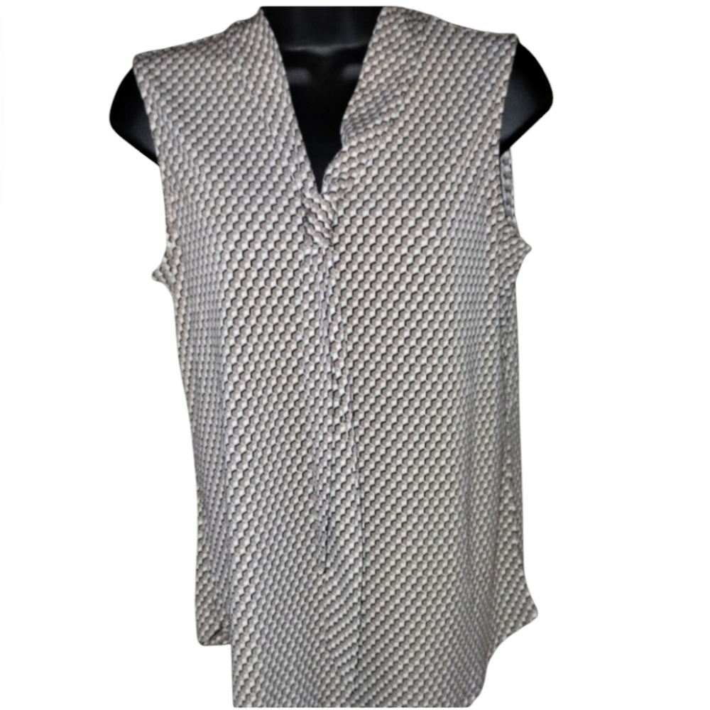 Adrianna Papell NWT Tie neck sleeveless top, size small, taupe and white